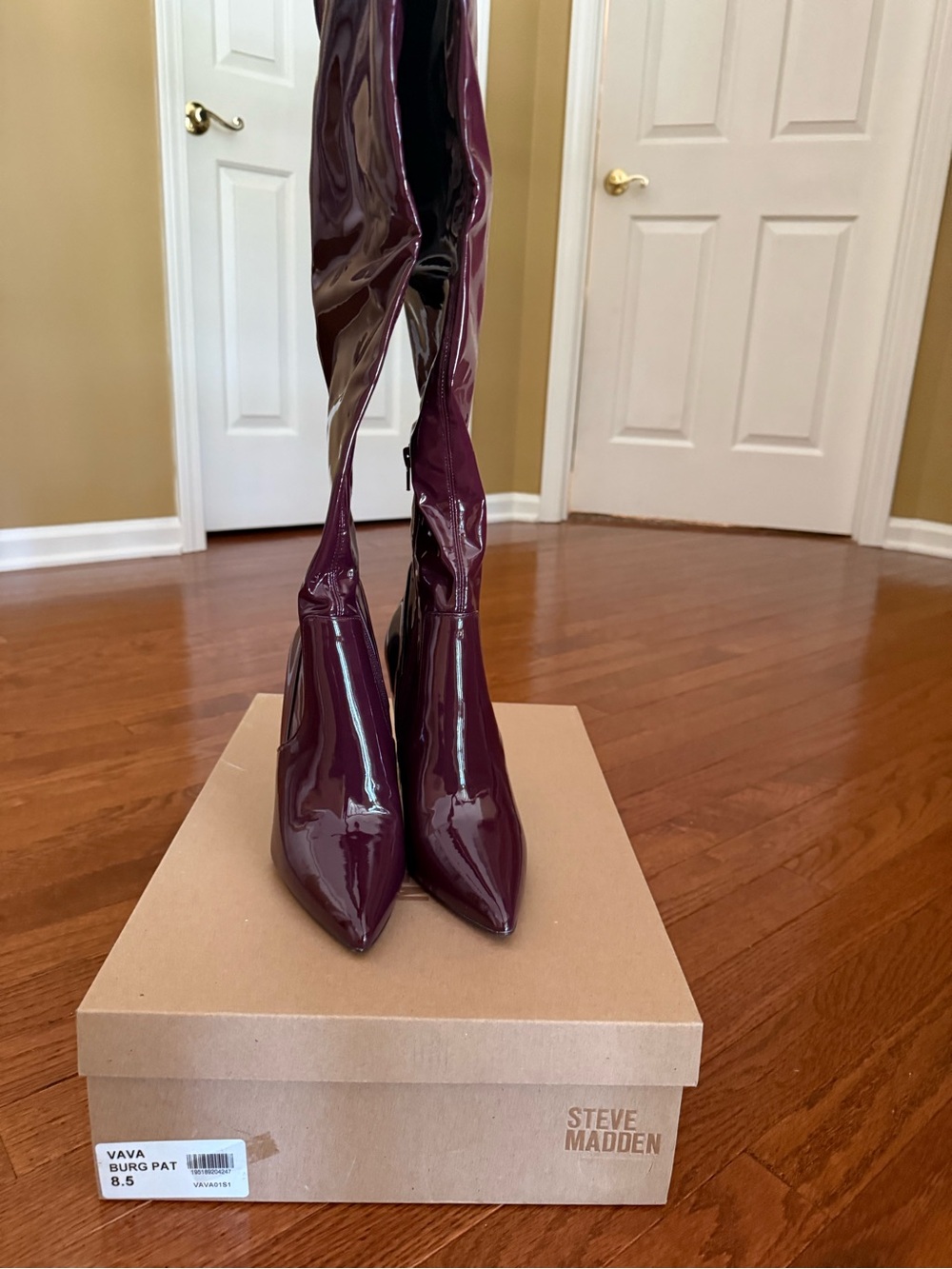 Steve Madden Over-the-Knee Patent Boots in Deep Burgundy